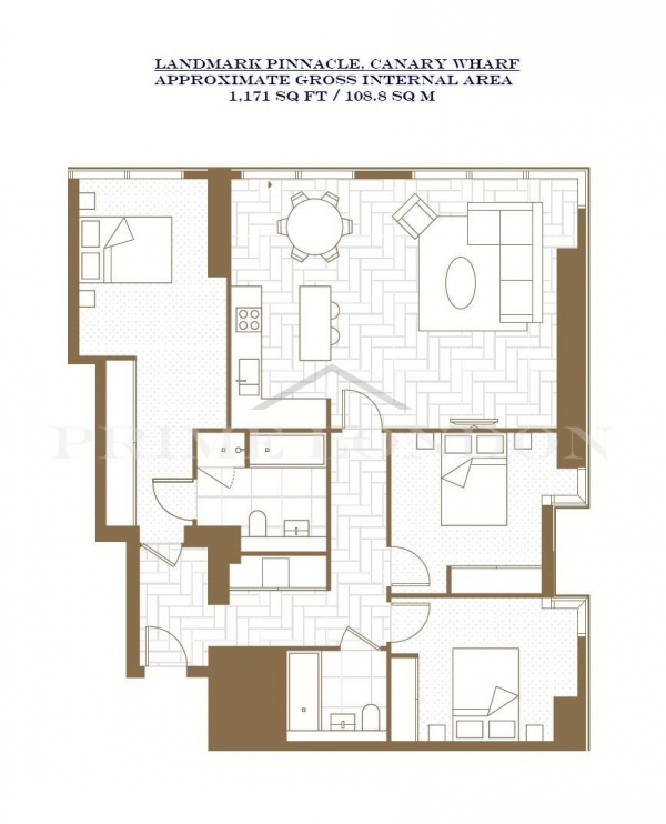 Floor Plan Image for 3 Bedroom Apartment for Sale in Landmark Pinnacle, Canary wharf, London