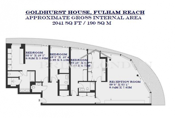 Floor Plan Image for 3 Bedroom Apartment to Rent in Goldhurst House, Fulham Reach, London