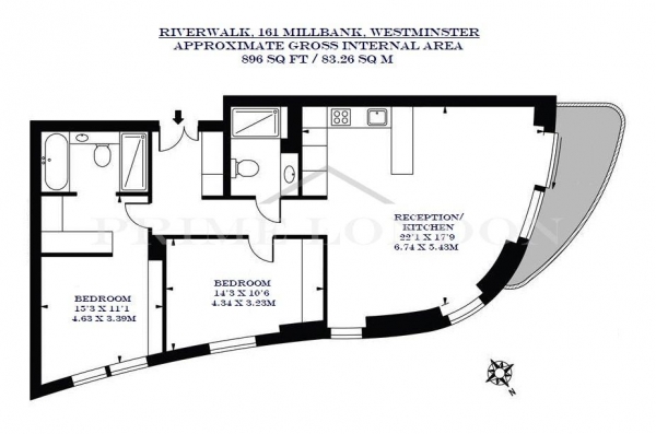 Floor Plan Image for 2 Bedroom Apartment for Sale in Riverwalk, 161 Millbank, Westminster