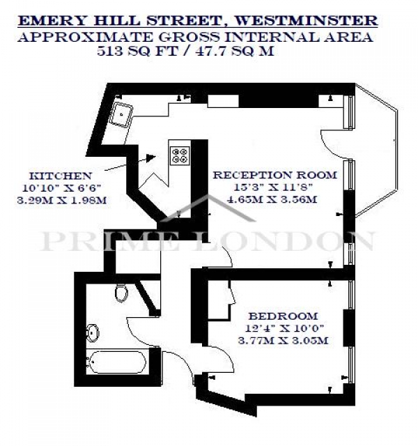 Floor Plan Image for 1 Bedroom Apartment to Rent in 192 Emery Hill Street, Westminster, London