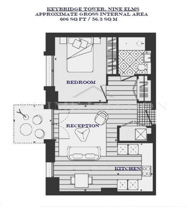 Floor Plan Image for 1 Bedroom Apartment to Rent in Keybridge House, Nine Elms, London