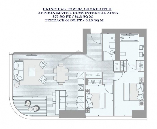 Floor Plan Image for 2 Bedroom Apartment for Sale in Principal Tower, Shoreditch, London