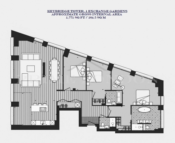 Floor Plan Image for 3 Bedroom Apartment to Rent in Keybridge Tower, 1 Exchange Gardens, Vauxhall