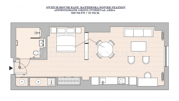 Floor Plan for 1 Bedroom Apartment to Rent in Switch House East, Battersea Power Station, London, SW11, 8EZ - £600  pw | £2600 pcm