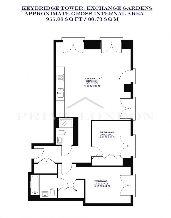 Floor Plan Image for 2 Bedroom Apartment to Rent in Keybridge Tower, Vauxhall, London