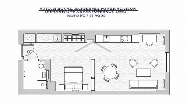 Floor Plan for 1 Bedroom Apartment to Rent in Switch House East, Battersea Power Station, London, SW11, 8EZ - £600  pw | £2600 pcm