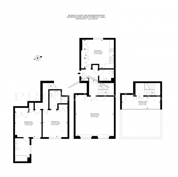 Floor Plan Image for 2 Bedroom Duplex to Rent in 55 Queen's Gate, South Kensington, London