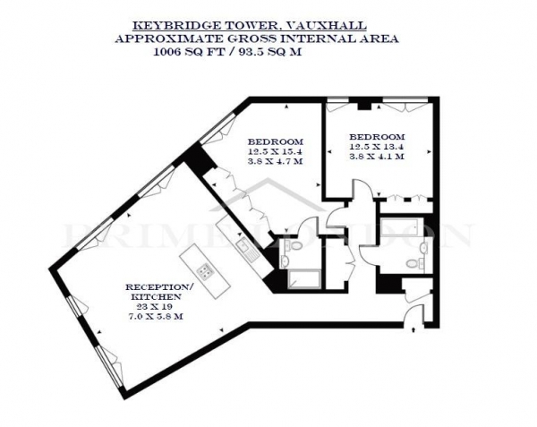 Floor Plan Image for 2 Bedroom Apartment to Rent in Keybridge Tower, 1 Exchange Gardens, Vauxhall