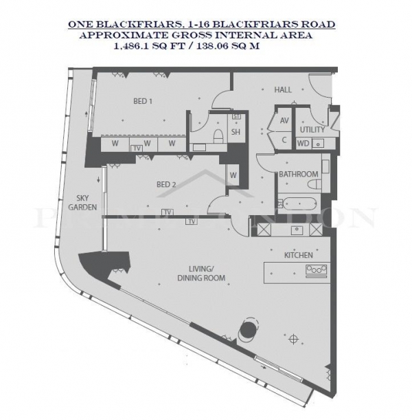 Floor Plan Image for 2 Bedroom Apartment for Sale in One Blackfriars, 1-16 Blackfriars Road, London