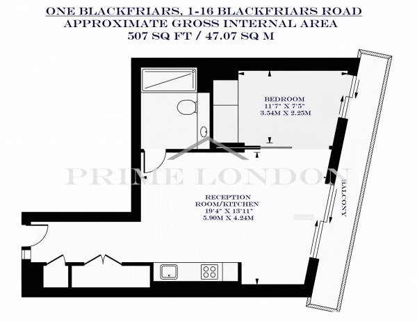 Floor Plan Image for 1 Bedroom Apartment for Sale in One Blackfriars, 1-16 Blackfriars Road, London