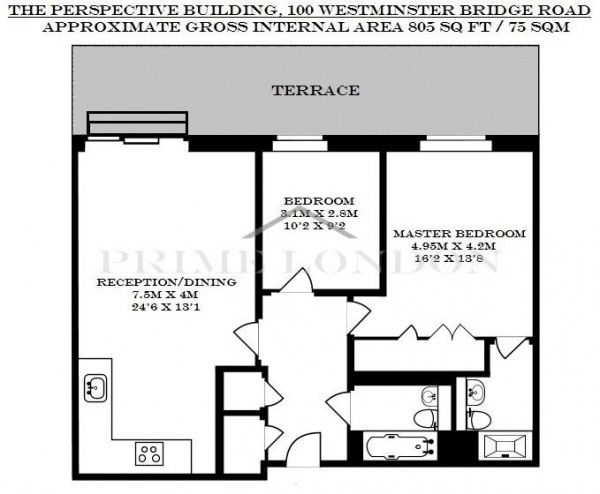 Floor Plan Image for 2 Bedroom Apartment for Sale in The Perspective Building, 100 Westminster Bridge Road, Waterloo