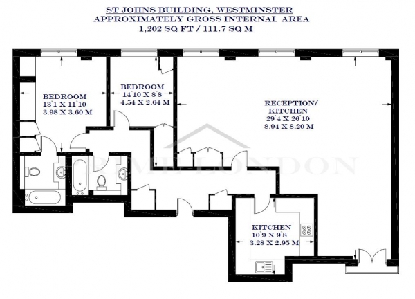 Floor Plan Image for 2 Bedroom Apartment to Rent in St Johns Building, Westminster, London