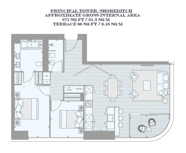 Floor Plan Image for 2 Bedroom Apartment for Sale in Principal Tower, Shoreditch, London