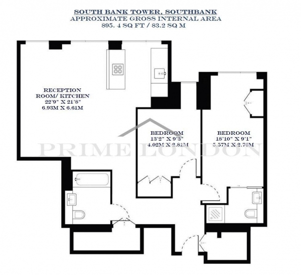 Floor Plan Image for 2 Bedroom Apartment for Sale in South Bank Tower, 55 Upper Ground, London