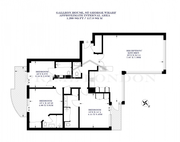 Floor Plan Image for 3 Bedroom Apartment for Sale in Galleon House, St George Wharf, London