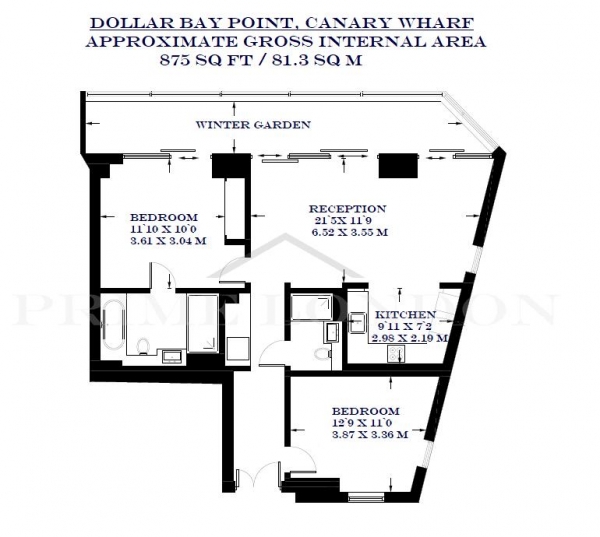 Floor Plan Image for 2 Bedroom Apartment for Sale in Dollar Bay Point, Canary Wharf, London