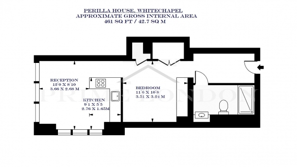 Floor Plan Image for 1 Bedroom Apartment for Sale in Perilla House, Whitechapel, London