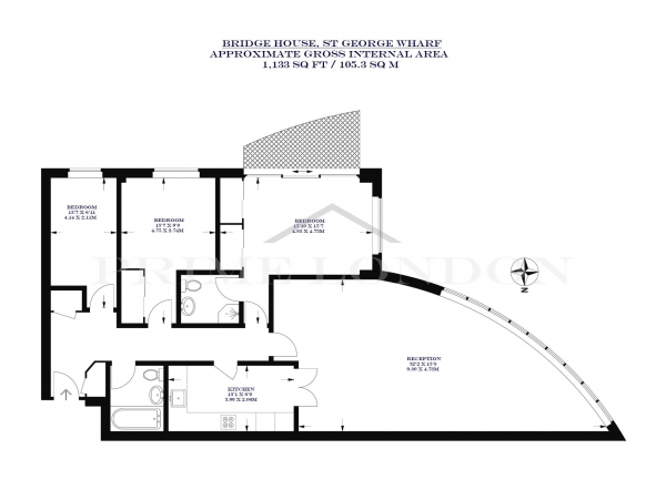 Floor Plan Image for 3 Bedroom Apartment to Rent in Bridge House, St George Wharf, London