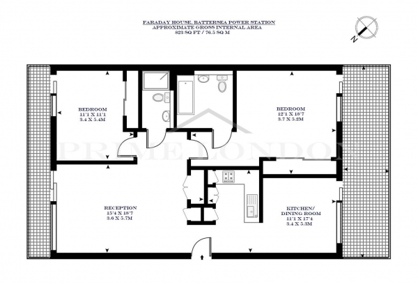 Floor Plan Image for 2 Bedroom Apartment to Rent in Faraday House, Battersea Power Station, London