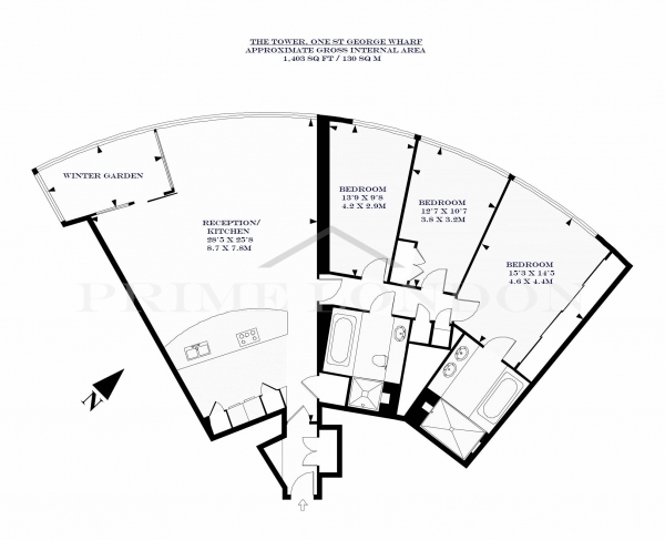 Floor Plan Image for 3 Bedroom Apartment for Sale in The Tower, One St George Wharf, Vauxhall