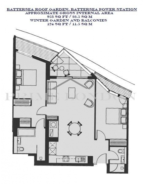 Floor Plan Image for 2 Bedroom Apartment to Rent in Battersea Roof Gardens, Battersea Power Station, London