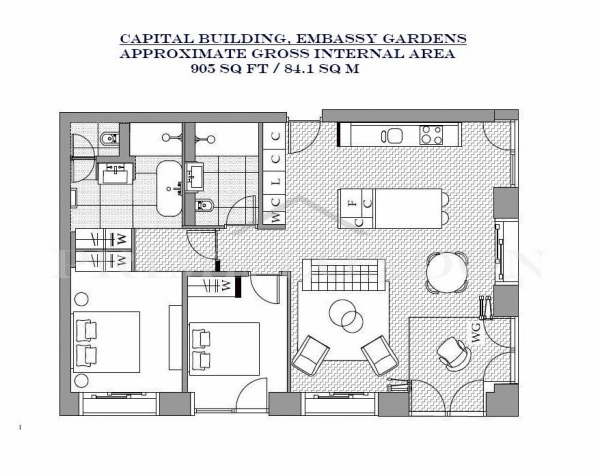 Floor Plan Image for 2 Bedroom Apartment to Rent in Capital Building, Embassy Gardens, London