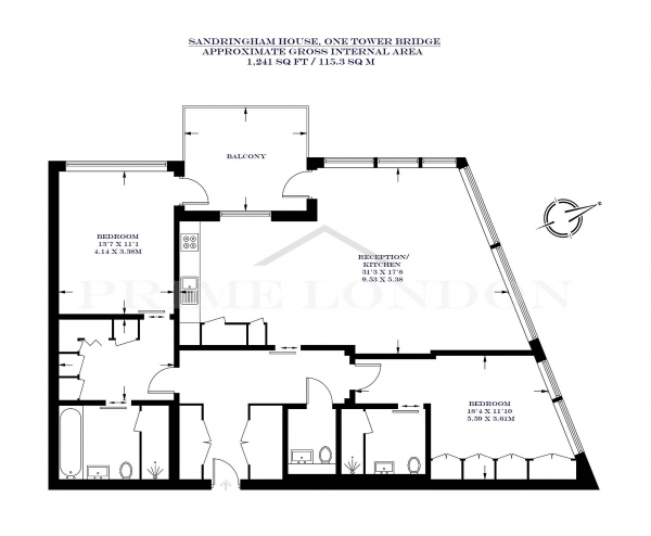 Floor Plan Image for 2 Bedroom Apartment for Sale in Sandringham House, One Tower Bridge, London