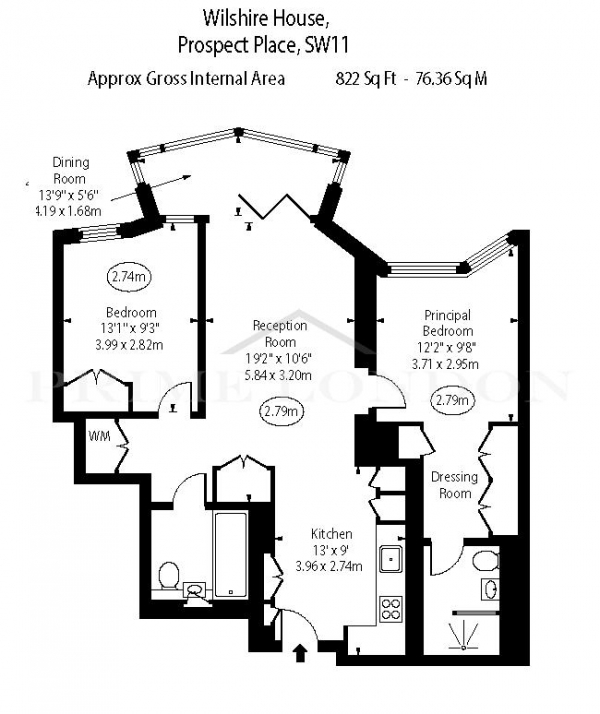 Floor Plan Image for 2 Bedroom Apartment to Rent in Battersea Power Station, Prospect Place, London