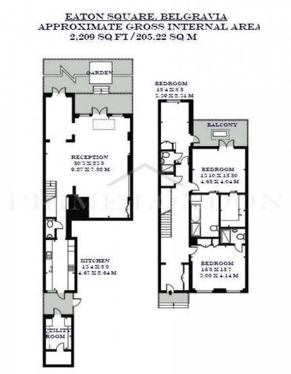 Floor Plan Image for 3 Bedroom Apartment to Rent in Eaton Square, Belgravia, London