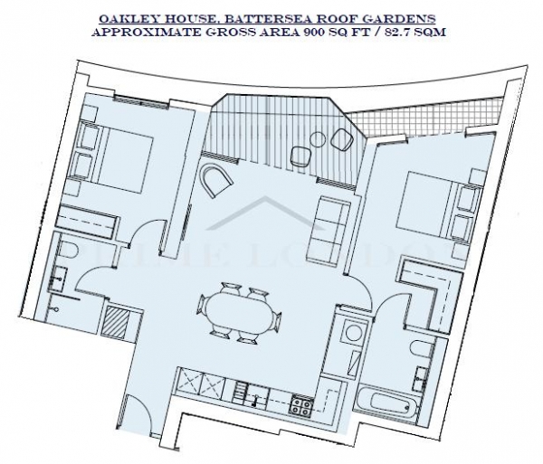 Floor Plan Image for 2 Bedroom Apartment to Rent in Oakley House, Battersea Roof Gardens, Battersea Power Station