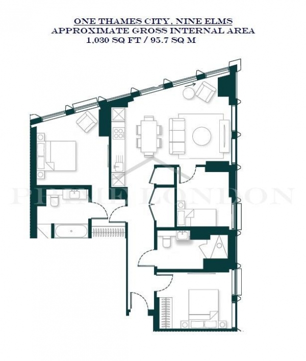 Floor Plan Image for 3 Bedroom Apartment for Sale in One Thames City, Nine Elms, London