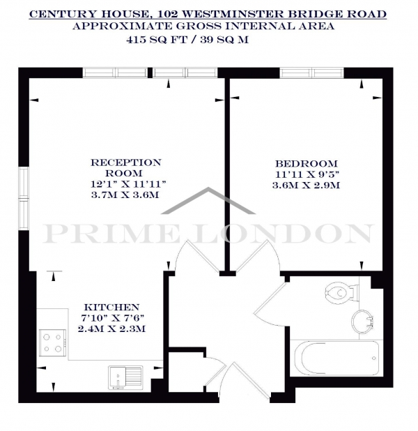 Floor Plan Image for 1 Bedroom Apartment for Sale in Century House, Westminster Bridge Road, Waterloo