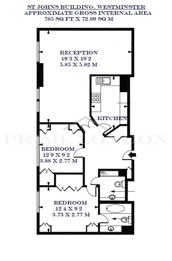 Floor Plan Image for 2 Bedroom Apartment to Rent in St Johns Building, Westminster, Victoria.