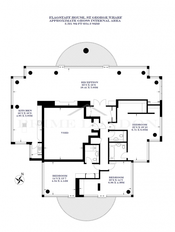 Floor Plan Image for 3 Bedroom Apartment for Sale in Flagstaff House, St George Wharf, London