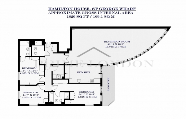 Floor Plan Image for 3 Bedroom Apartment for Sale in Hamilton House, St George Wharf, Vauxhall