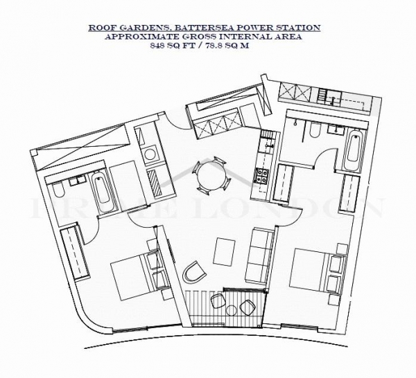 Floor Plan Image for 2 Bedroom Apartment to Rent in Battersea Roof Gardens, Battersea Power Station, London