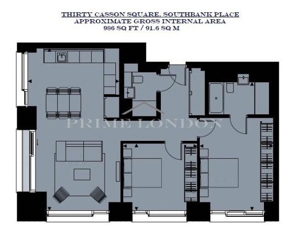 Floor Plan Image for 2 Bedroom Apartment for Sale in Thirty Casson Square, Southbank Place, Waterloo