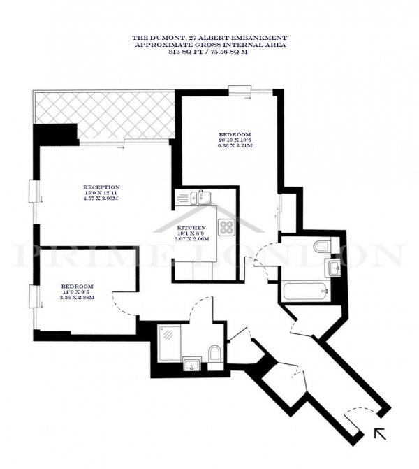 Floor Plan Image for 2 Bedroom Apartment for Sale in The Dumont, 27 Albert Embankment, London