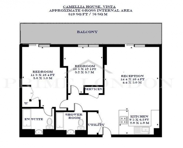 Floor Plan Image for 2 Bedroom Apartment for Sale in Camellia House, Vista Chelsea Bridge Wharf, London