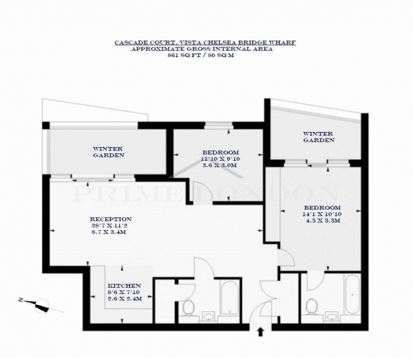 Floor Plan Image for 2 Bedroom Apartment for Sale in Cascade Court, 1 Sopwith Way, Vista Chelsea Bridge Wharf