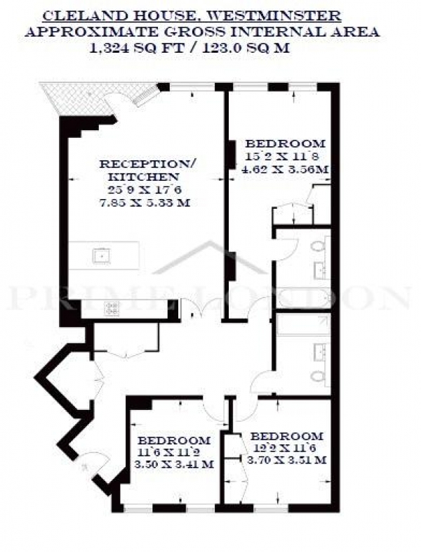 Floor Plan Image for 3 Bedroom Apartment for Sale in Cleland House, 32 John Islip Street, Westminster