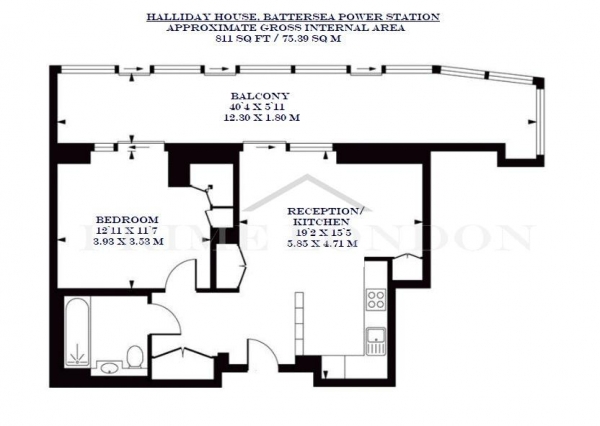 Floor Plan Image for 1 Bedroom Apartment to Rent in Halliday House , Battersea Power Station