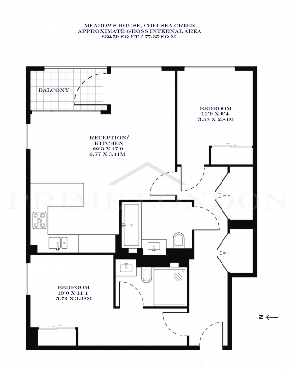 Floor Plan Image for 2 Bedroom Apartment for Sale in Meadows House, Chelsea Creek, London