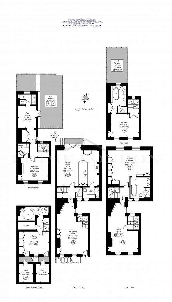 Floor Plan for 5 Bedroom Town House to Rent in South Street, Mayfair, London, W1K, 1DJ - £6923  pw | £30000 pcm