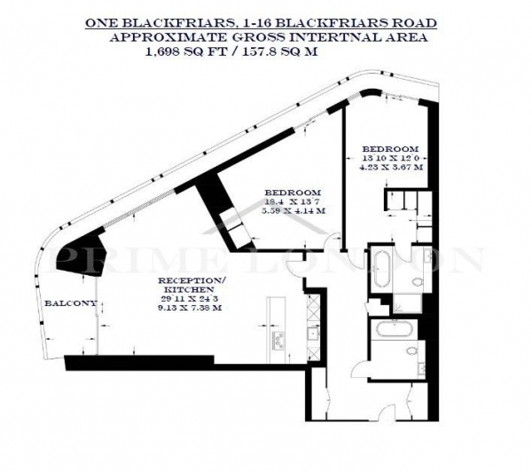 Floor Plan Image for 2 Bedroom Apartment for Sale in One Blackfriars, 1-16 Blackfriars Road, London