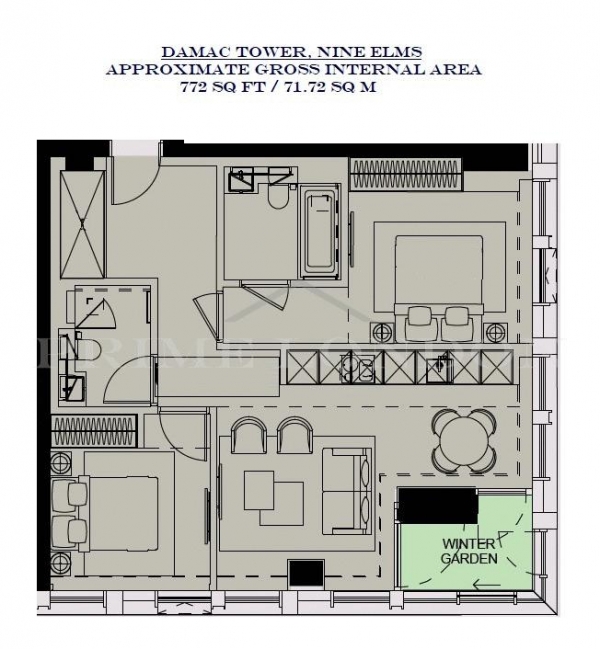 Floor Plan Image for 2 Bedroom Apartment to Rent in Damac Tower, Nine Elms, London