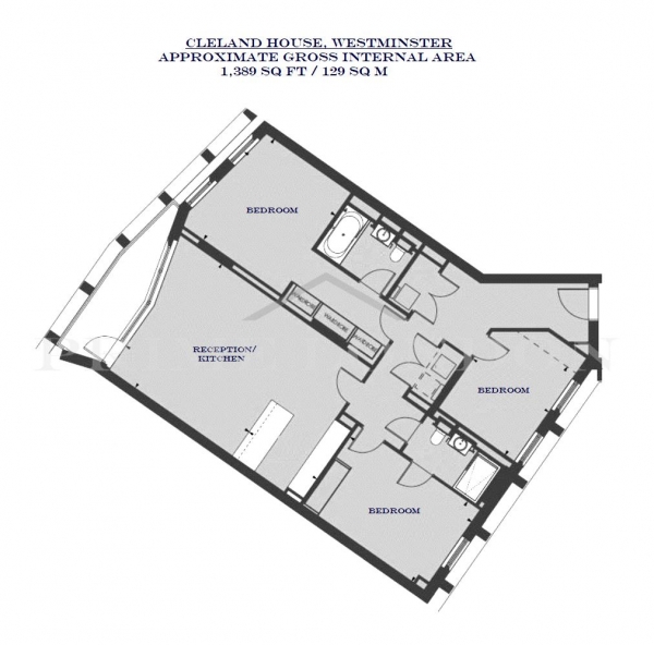 Floor Plan Image for 3 Bedroom Apartment to Rent in Cleland House, Westminster, London