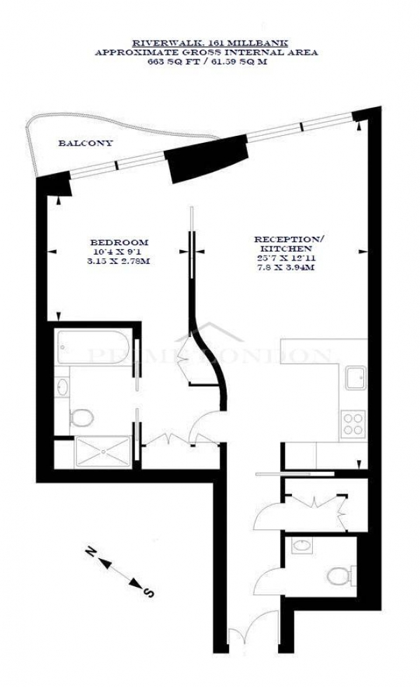 Floor Plan Image for 1 Bedroom Apartment for Sale in Riverwalk, 161 Millbank, Westminster