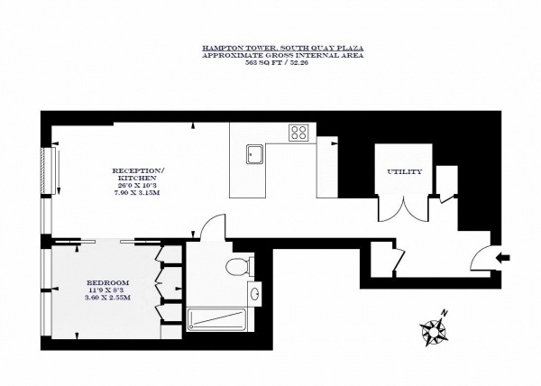 Floor Plan Image for 1 Bedroom Apartment for Sale in Hampton Tower, South Quay Plaza, Canary Wharf