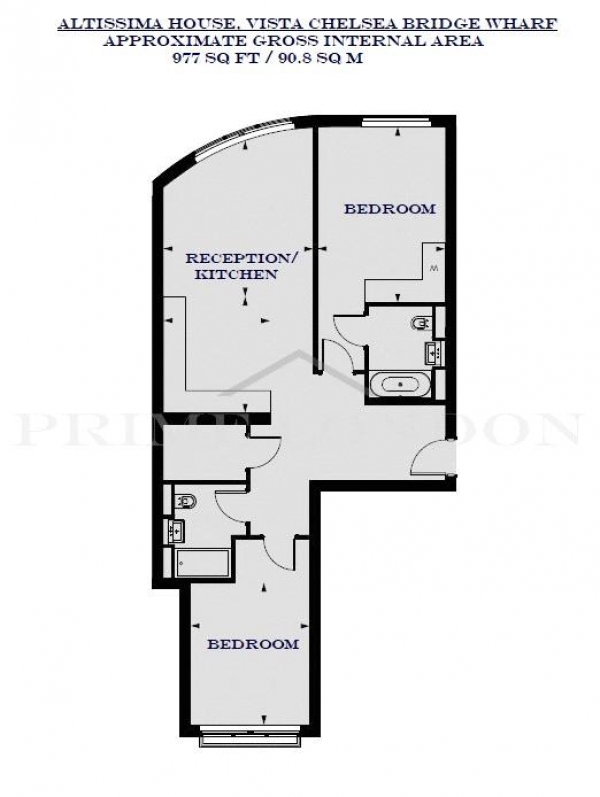 Floor Plan Image for 2 Bedroom Apartment to Rent in Altissima House, Vista Chelsea Bridge Wharf, London